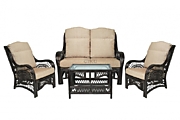 Комплект "Малага" - диван + 2 кресла + стол - DB цвет Тёмно-коричневый (Dark Brown) материал Натуральный ротанг класса А коллекция Classic Rattan