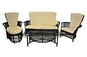 Комплект "Лаундж" 1 стол + 2 кресла + 1 оттоманка + 1 диван black габариты 489 х 102 см цвет Черный материал Натуральный ротанг коллекция AIDA