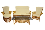 Комплект "Лаундж" 1 стол + 2 кресла + 1 оттоманка + 1 диван hгабариты 489 х 102 см цвет Мёд (Honey) материал Натуральный ротанг коллекция AIDA