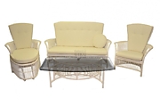 Комплект "Лаундж" 1 стол + 2 кресла + 1 оттоманка + 1 диван white габариты 489 х 102 см цвет Белый материал Натуральный ротанг коллекция AIDA