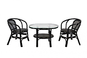 Комплект "Дакота-01"  Стол коф. малый овал.+2 кресла - Black цвет Черный материал Натуральный ротанг класса А коллекция Dakota