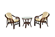 Комплект "Император" стол. круг. журн. + 2 кресла Brцвет Тёмный орех (Brown) материал Натуральный ротанг класса А коллекция Classic Rattan