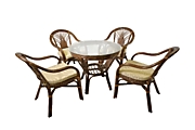 JMD 20006 Комплект "Йенки" - стол + 4 кресла - DH  габариты 312 х 87 см цвет Тёмный мёд (Dark Honey)  Кресло: 60x68x83 Стол: d81 x h72 